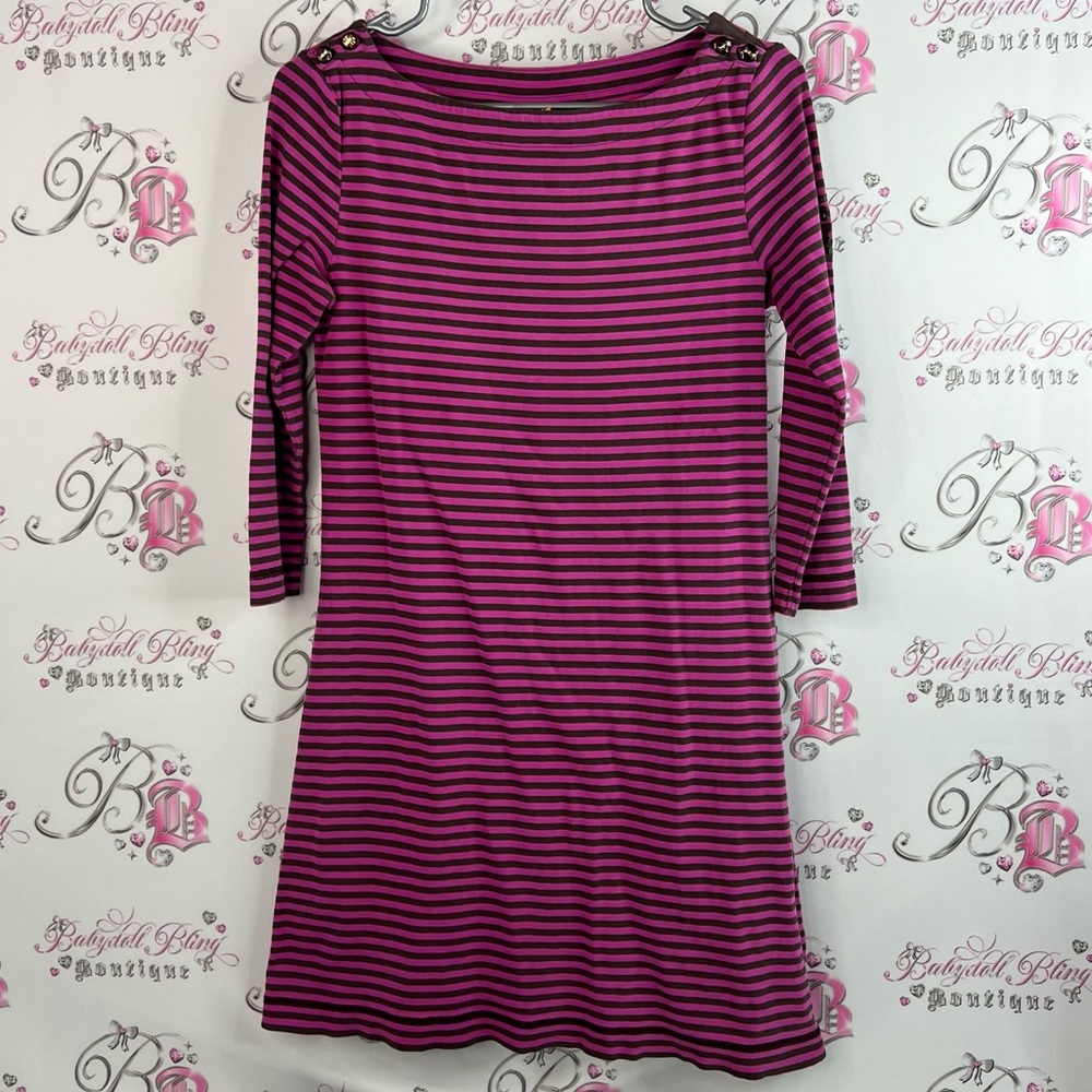 Tory Burch dress long sleeve buttons shiny arm patch Pink and Brown Striped Top